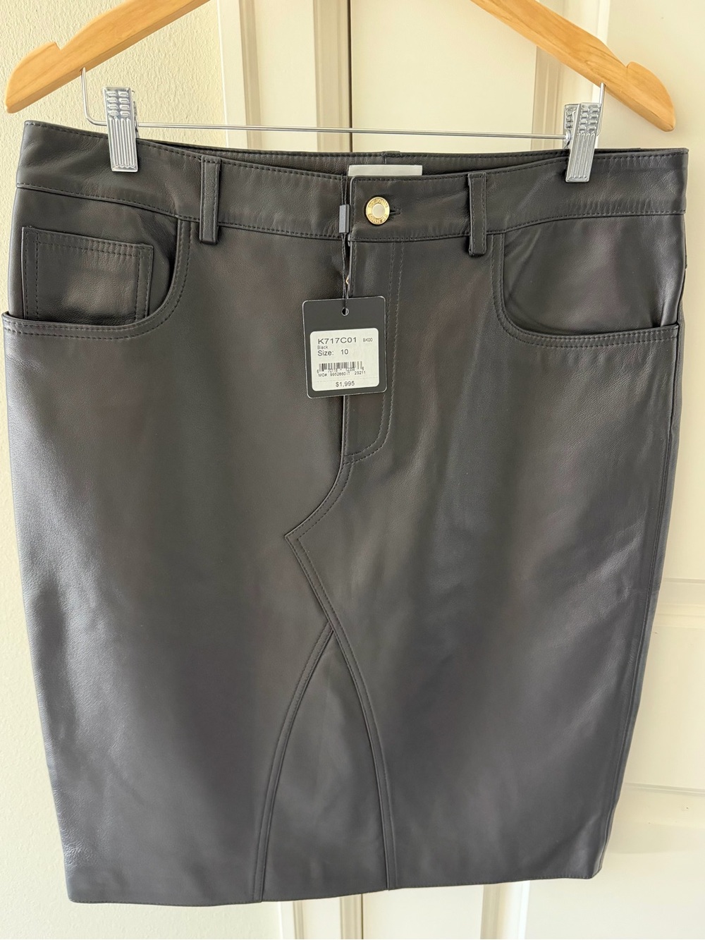 St John Black Leather Pencil Skirt size 10 Made in Italy